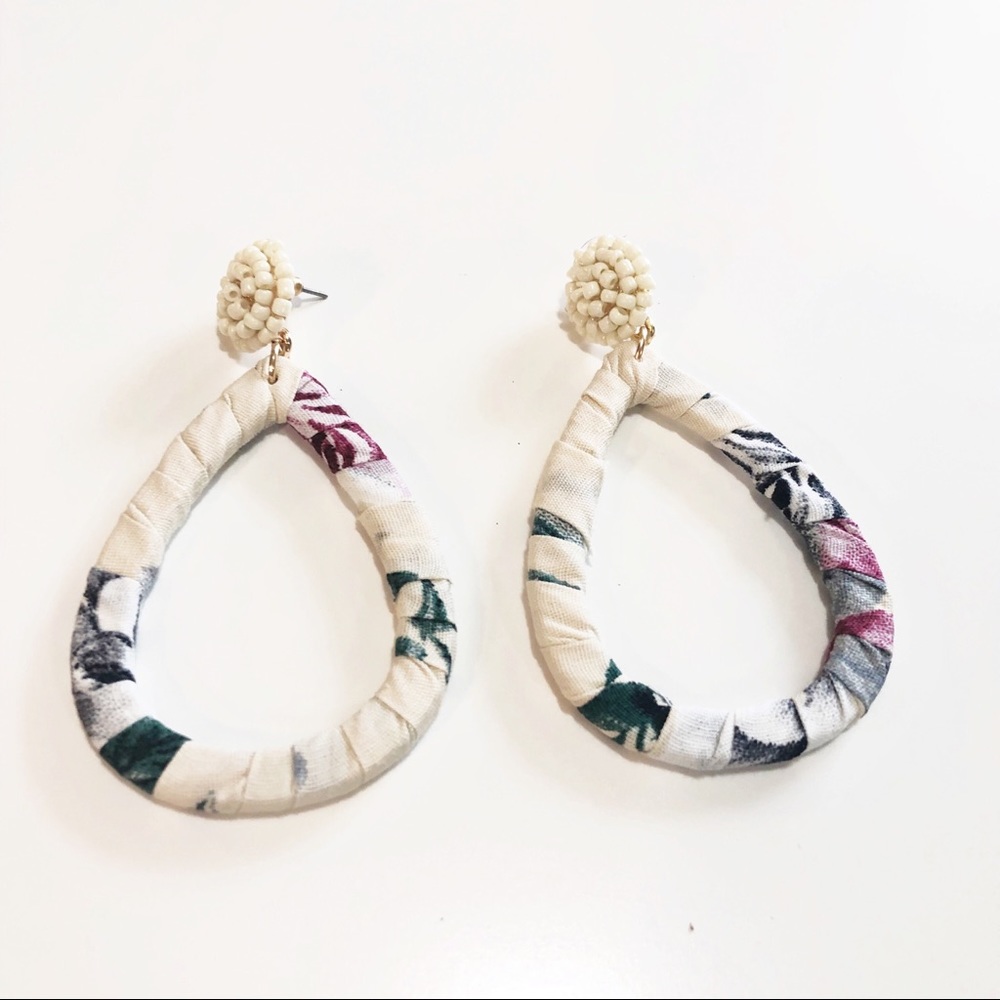 White Floral Teardrop Earrings